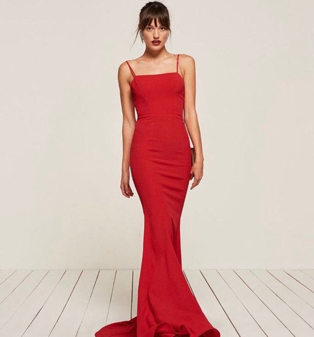 Reformation Dahlia Red Lace Up Back Maxi Dress Spaghetti Strap Floor Length Sz 2